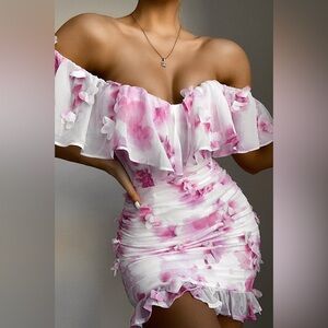Runaway the label Anairo 3D Floral Off the shoulder mini dress